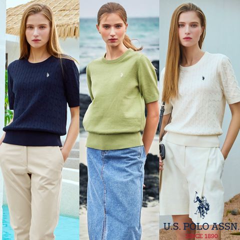 [U.S POLO ASSN.] 25Summer 반팔 라운드 니트 여성 3종