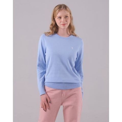 [U.S. POLO ASSN.]  스카이블루 봄 플레인 라운드니트 여성