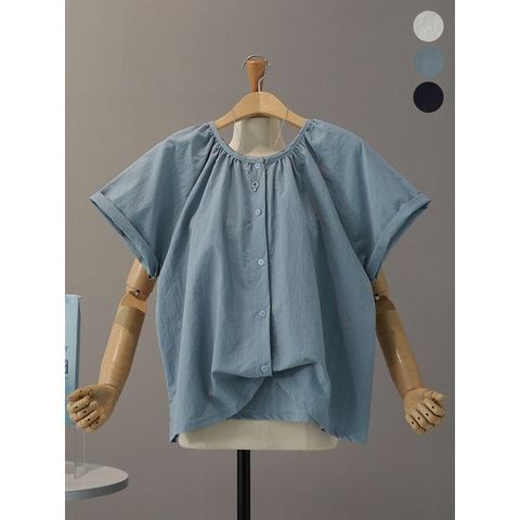 [하프클럽/어먼트 바스락 셔링 버튼 블라우스_MNBS554