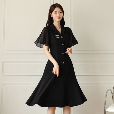 카산드라 쉬폰 슬리브 원피스