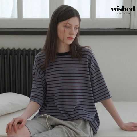 라운드넥 스트라이프 루즈핏 반팔 티셔츠 (WICATS015)
