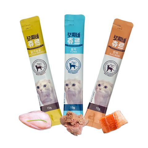 국산 모찌네 원츄 대용량 짜먹는 고양이 스틱 습식간식 연어 15g