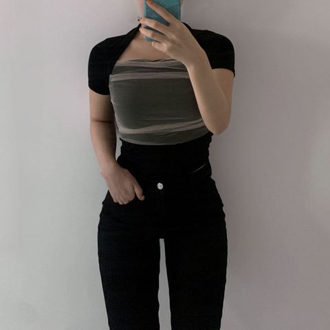 [브리치]  / 슬림핏 포인트 시폰 볼레로 반팔 티셔츠