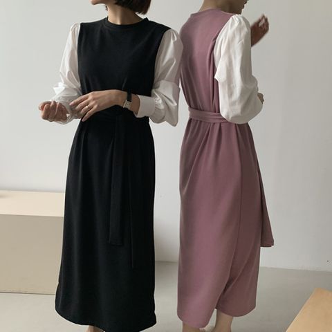 [브리치] 라멜라 / 가을 라운드 셔츠 레이어드 롱 원피스