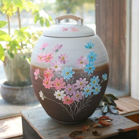 1300K  손이야기  투톤 항아리 코스모스 쌀독 20kg