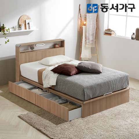 동서가구 델마301 LED 평상서랍형 슈퍼싱글 SS 침대+양면 매트리스 DF637981