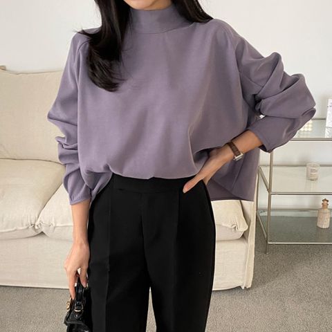 [옷자락] 여자 모크넥 루즈핏 정장 라글란 무지 긴팔 블라우스