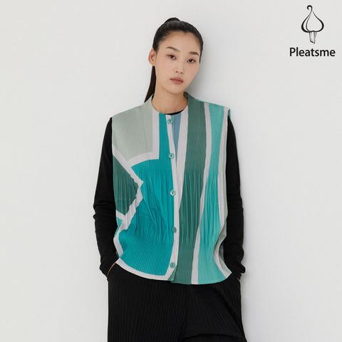 [플리츠미] [최초가 159000원] 콜라주 프린트 버튼 베스트_PPVTF024005