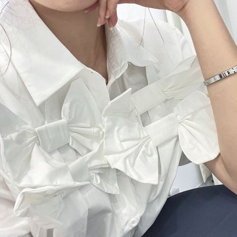 [브리치] 슈팅스타 /  빠른출고 화이트 큐티 4 빅리본 카라셔츠 블라우스