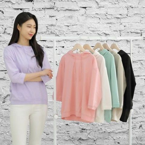 여성 코튼 7부 후드티셔츠 고급면 여성의류 상의 면티 [WEA9C3A]