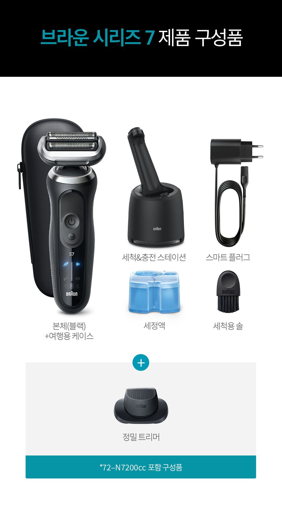 [BRAUN]  전기면도기 New 시리즈7 72-N7200cc 블랙+세정액 2개