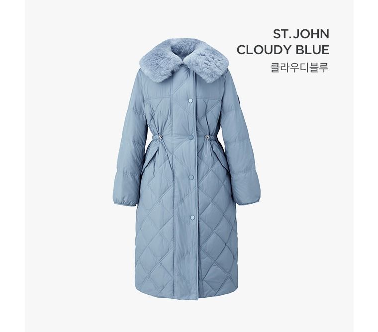 [최초가219,000원]센존블루라벨 양모카라 롱 퀼팅 구스 다운코트