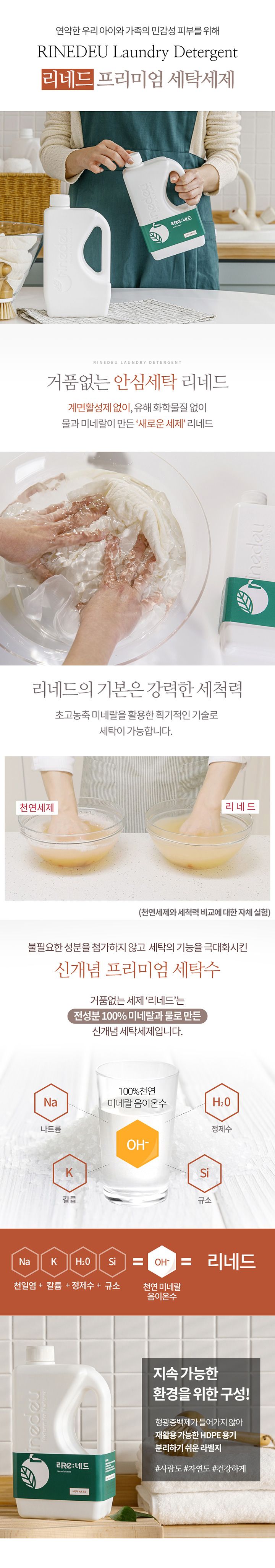 리네드 미네랄 세탁수 2Lx3통 + 계량컵 2개+ 다목적스프레이(공병)