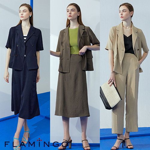 [후라밍고] 23SS 썸머 크링클 수트 셋업 3PCS (자켓 + 팬츠 + 스커트)