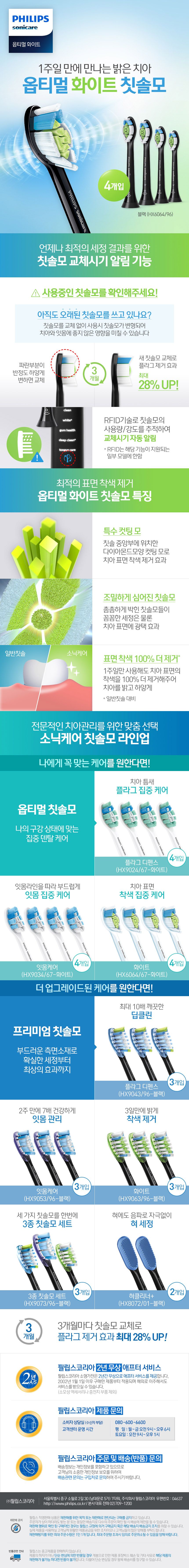 필립스 소닉케어 음파 칫솔용 칫솔모 블랙 4개세트