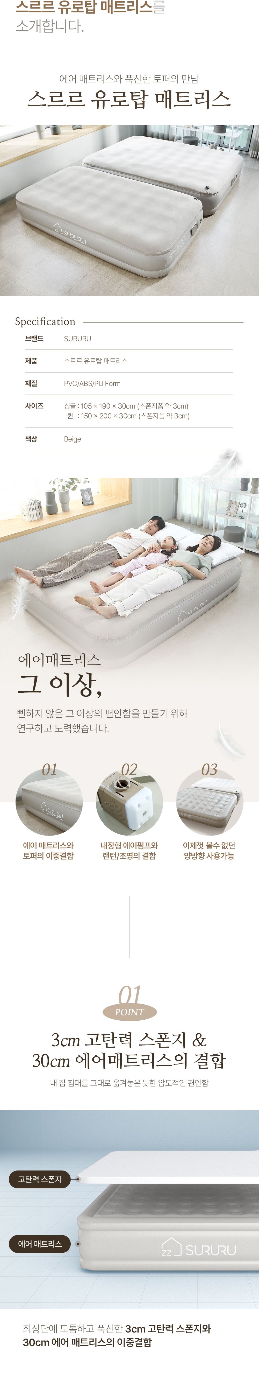 (퀸)Q 스르르 원터치 유로탑 토퍼 베드 매트리스 침대