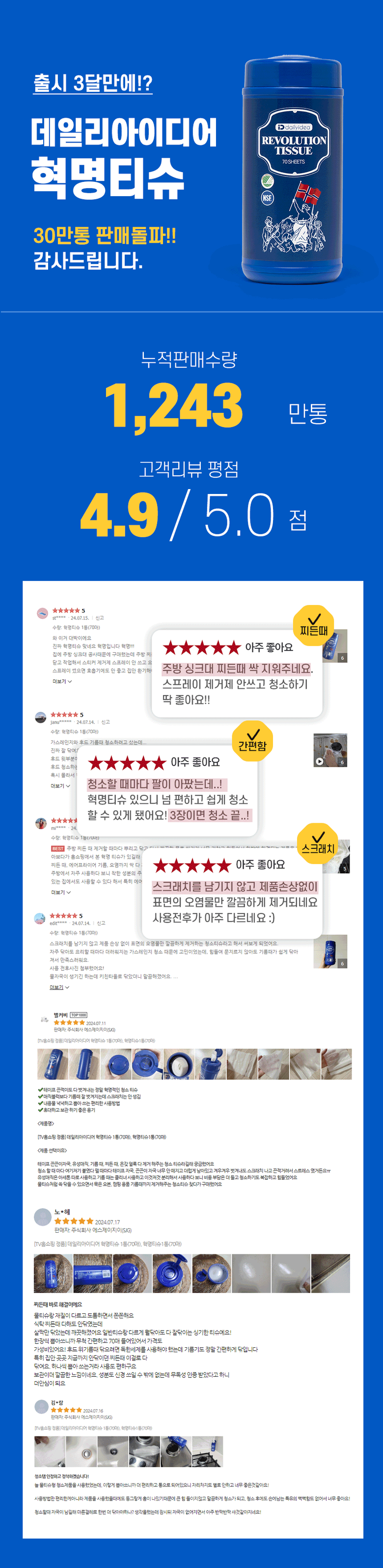 데일리아이디어 혁명티슈 70매X12통+무료체험 5매