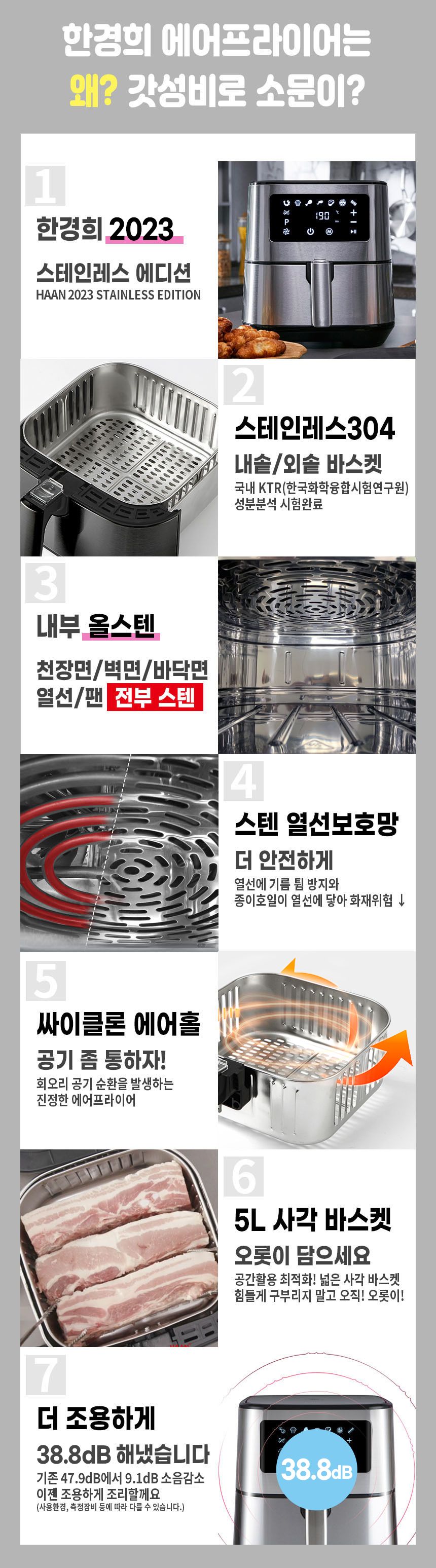 5L 대용량, 열선보호망 업그레이드 한경희 스텐304 바스켓 올스텐 에어프라이어 HE-A817