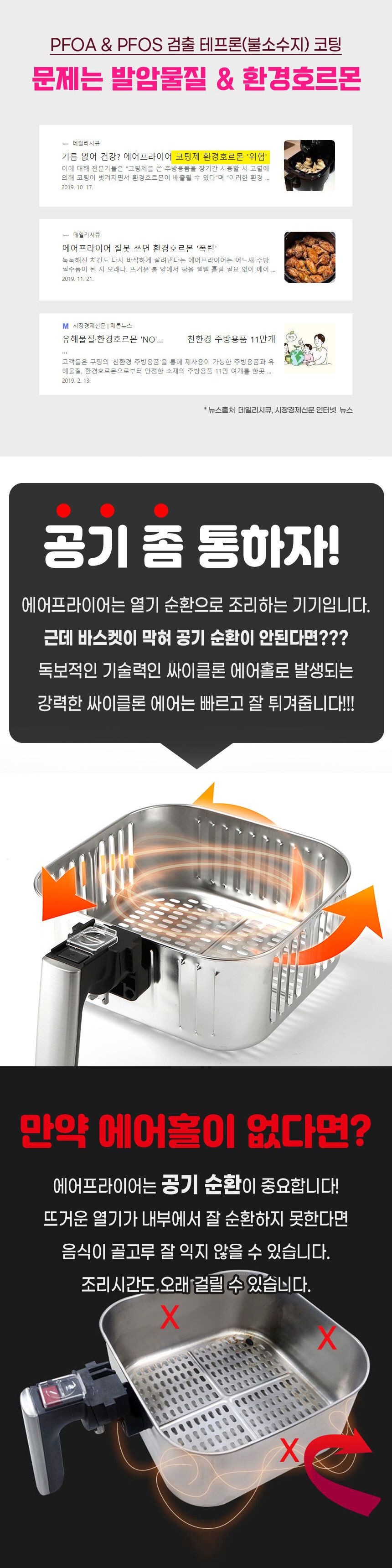 5L 대용량, 열선보호망 업그레이드 한경희 스텐304 바스켓 올스텐 에어프라이어 HE-A817