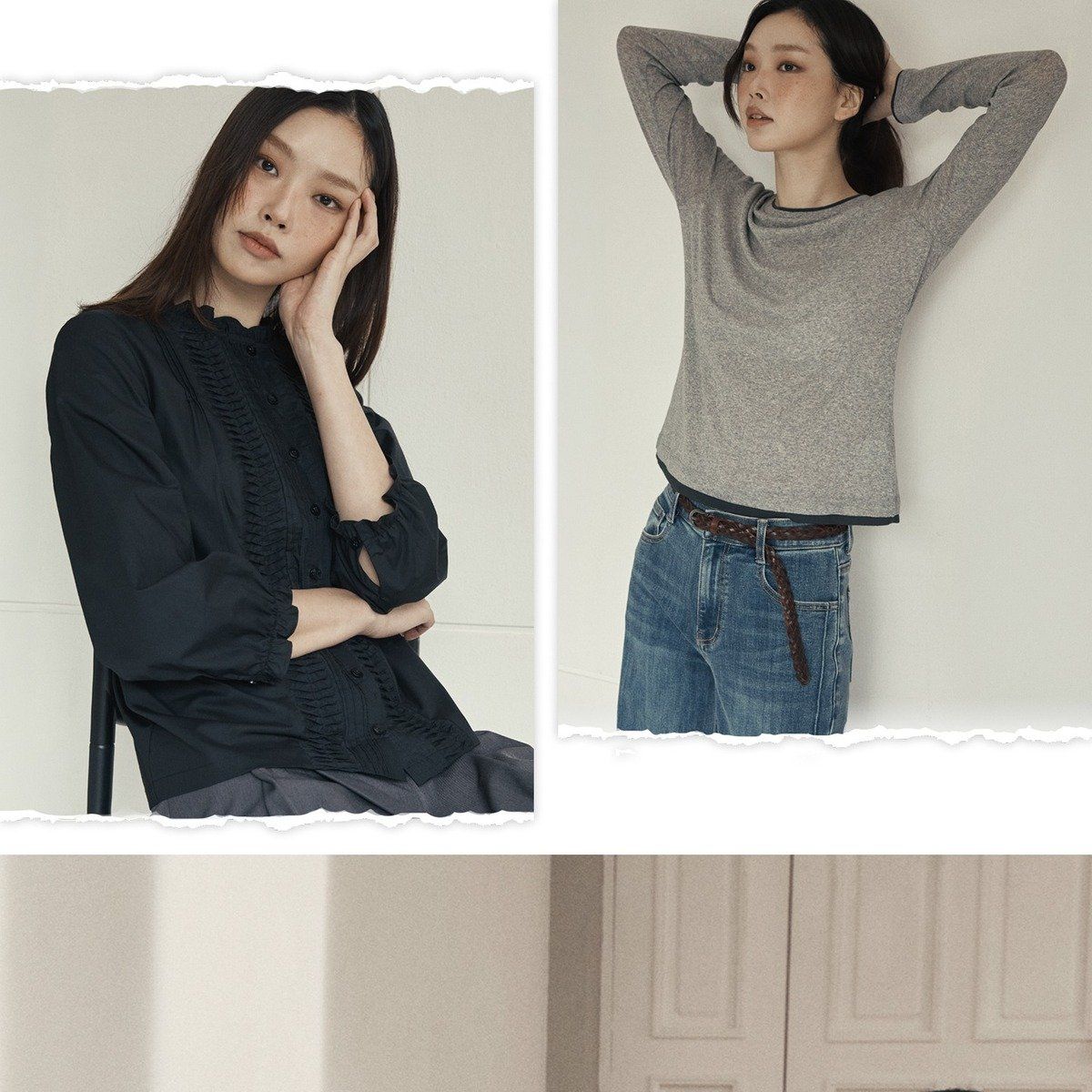 라삐아프 26FW 핀턱 볼륨 블라우스 2종(깅엄체크+블랙)