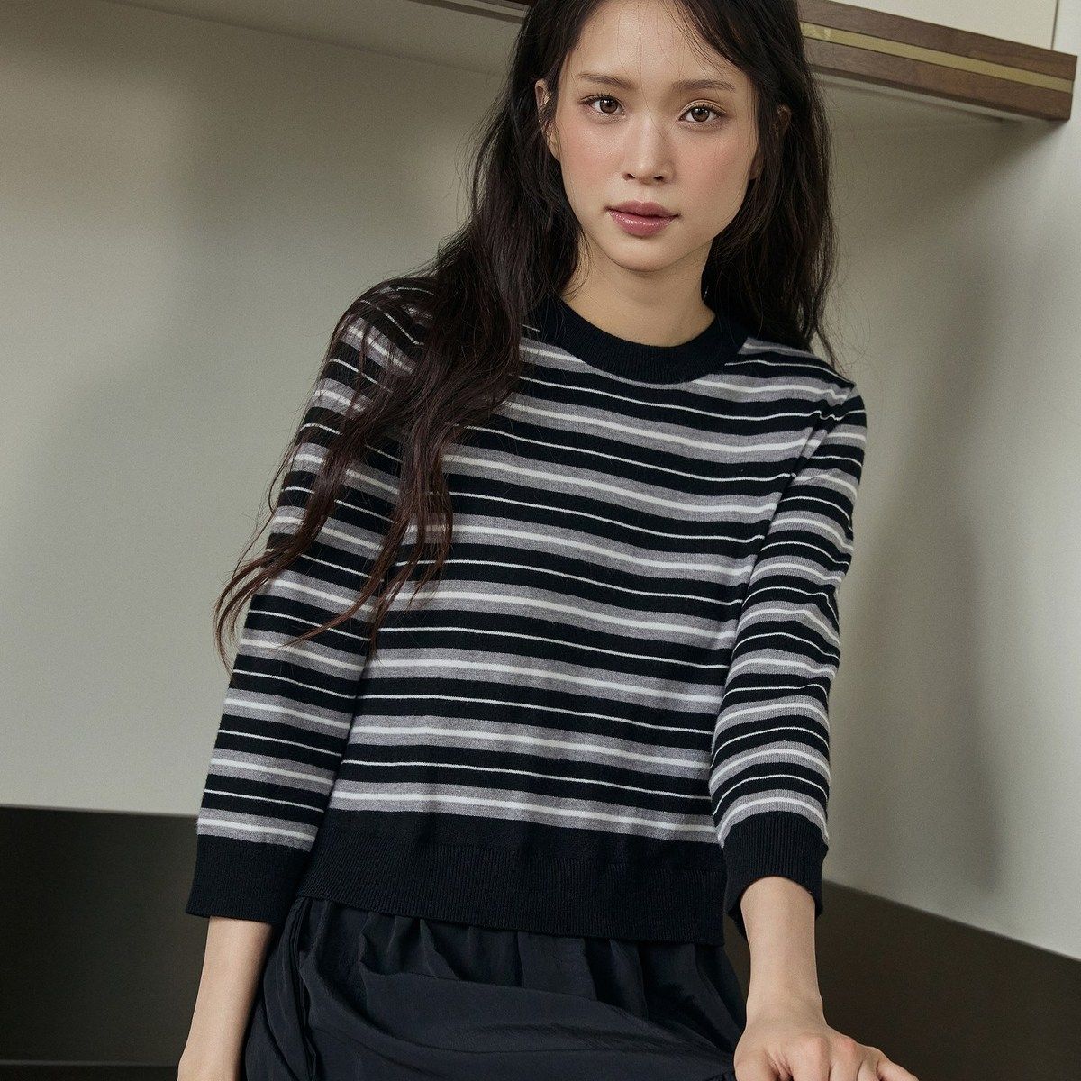 스튜디오디페 26FW 7부 스트라이프 원피스 2종