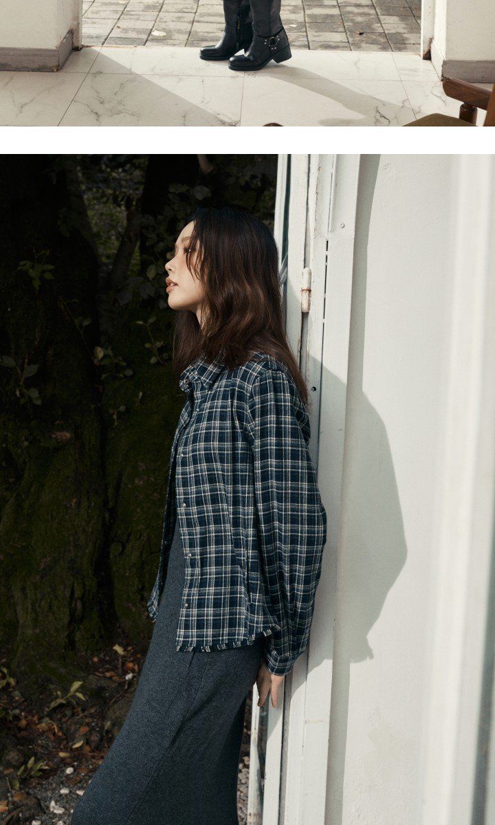 라삐아프 26FW 프린지 멀티 체크 아우터 셔츠 1종