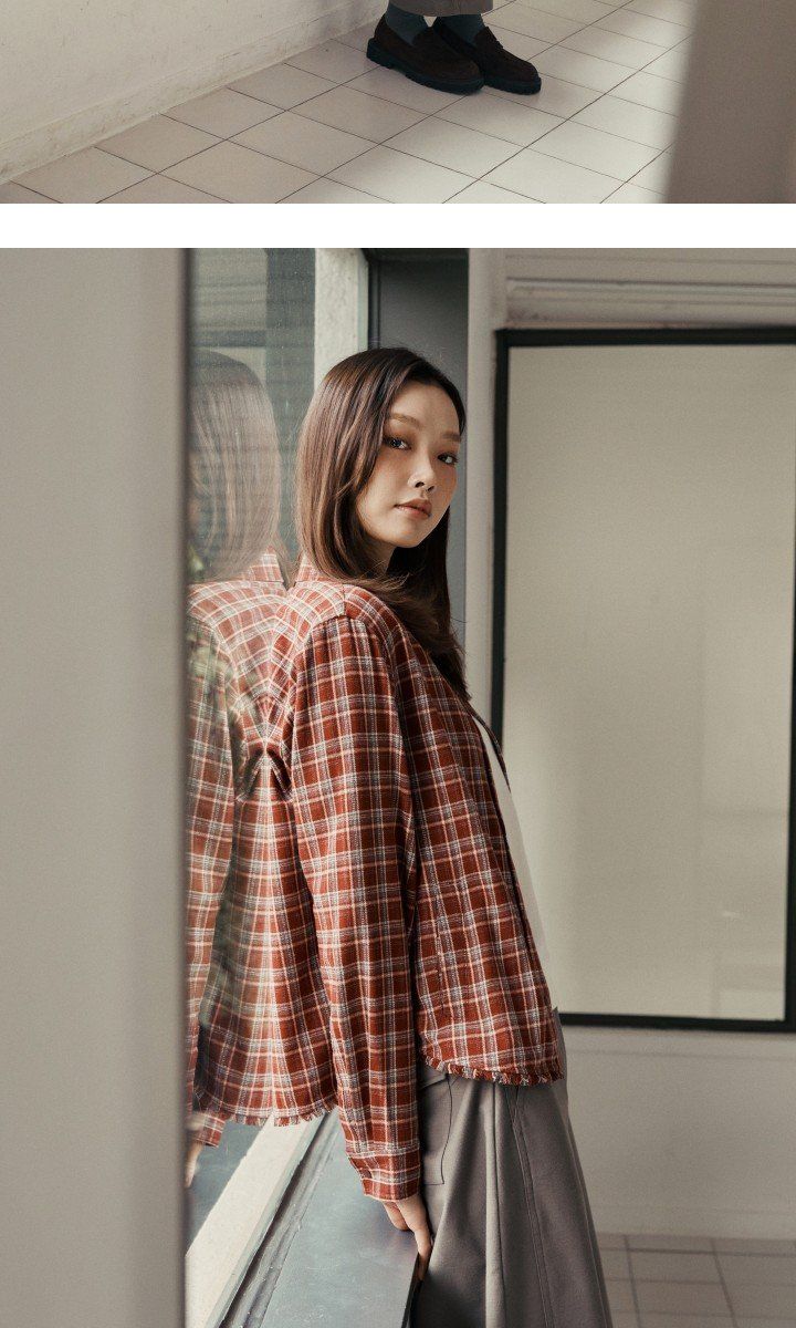라삐아프 26FW 프린지 멀티 체크 아우터 셔츠 1종