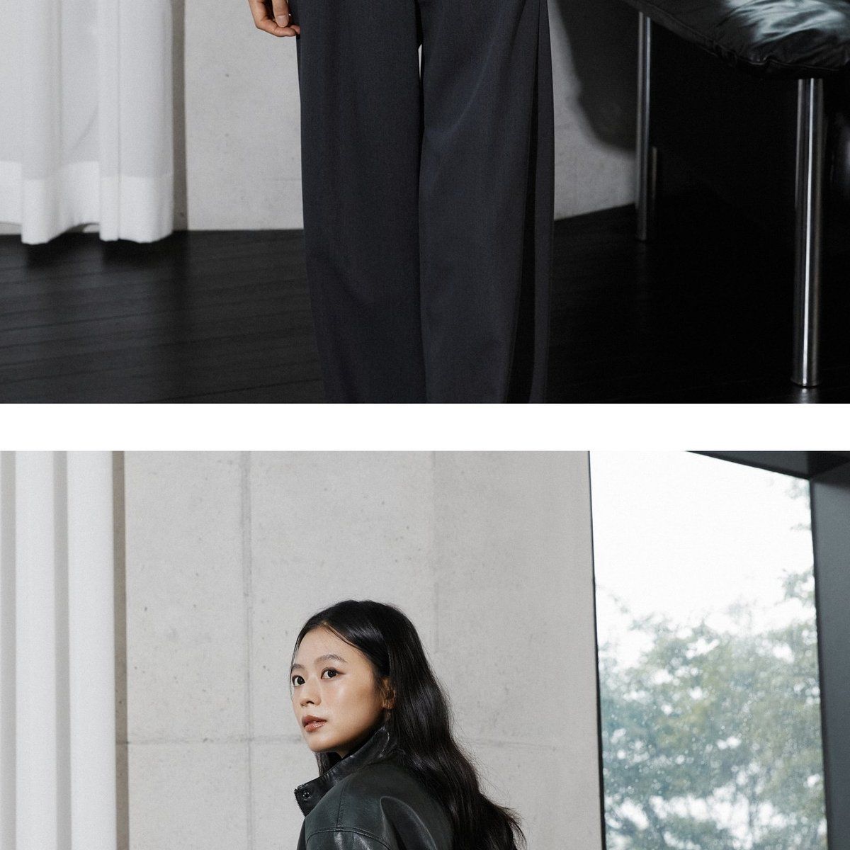 코어 어센틱 26FW 하이넥 FAUX 레더 블루종
