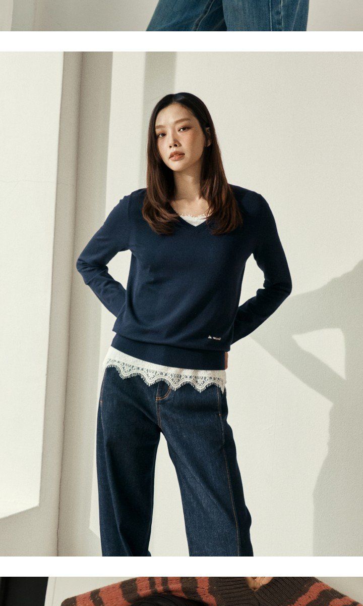 라삐아프 26FW 레이스 디테일 니트탑 2종(블랙+크림)