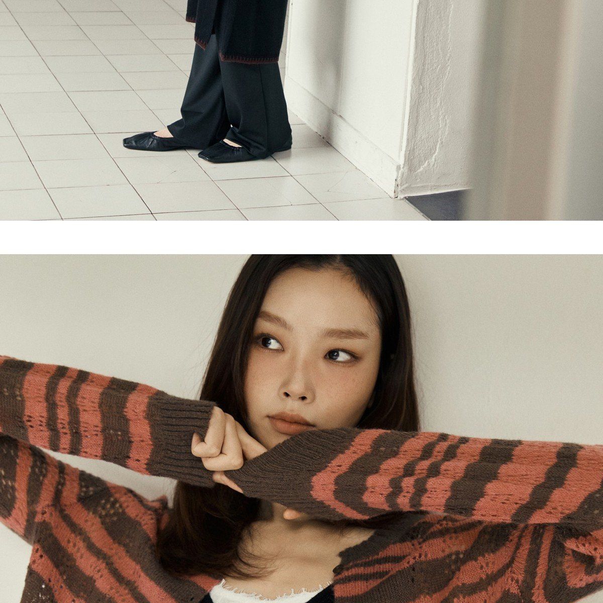 라삐아프 26FW 포인텔 시어 스트라이프 울 가디건 1종