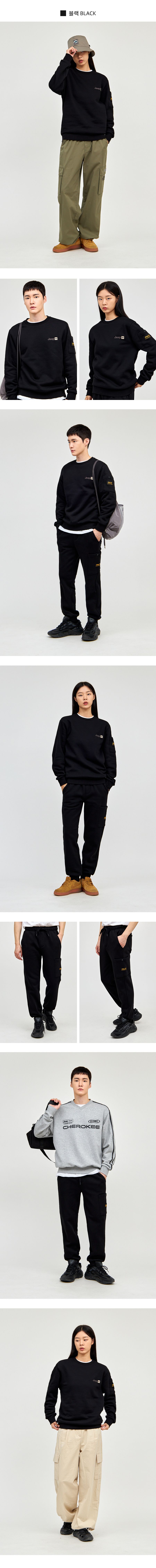 지프 23FW 액티브 기모 맨투맨 티셔츠+스웨트 카고조거팬츠 2종 세트