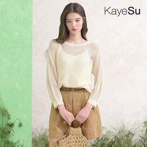 [런칭가 79,900원][Kayesu] 케이수 쿨 린넨 블렌딩 홀가먼트 크로쉐 니트 3종+슬리브리스 1종