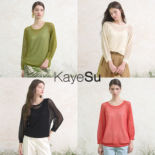 [런칭가 79,900원][Kayesu] 케이수 쿨 린넨 블렌딩 홀가먼트 크로쉐 니트 3종+슬리브리스 1종