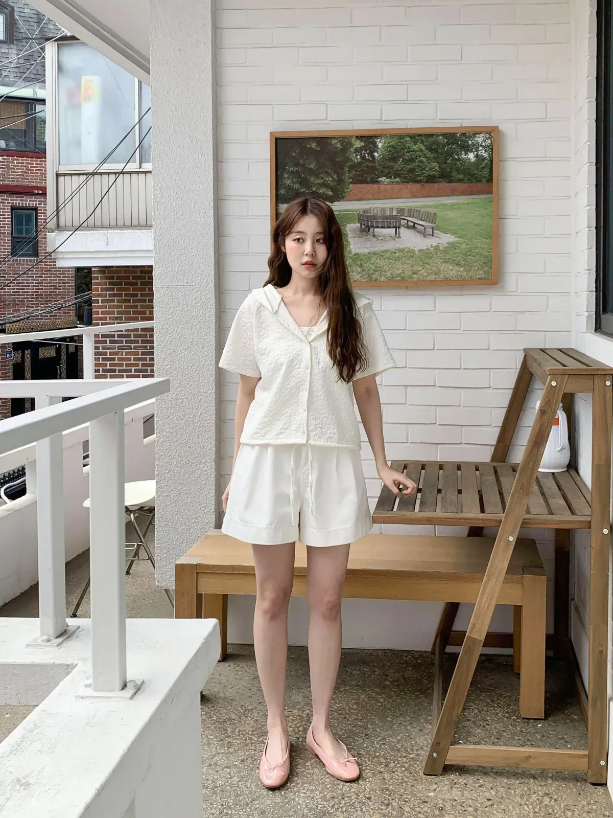 |KMH3D9A|여성 플라워 디자인 루즈핏 후드 셔츠