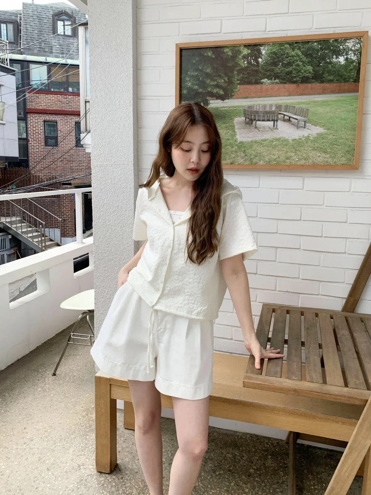 |KMH3D9A|여성 플라워 디자인 루즈핏 후드 셔츠