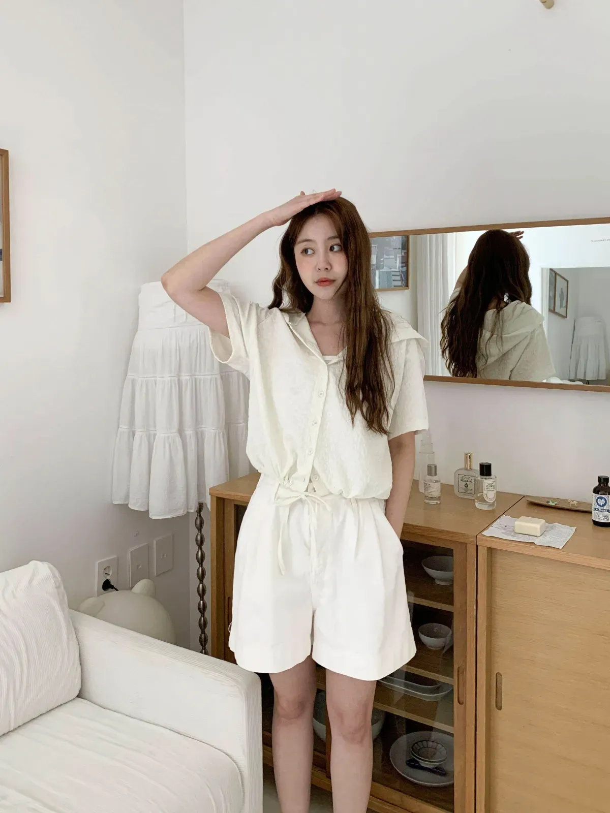 |KMH3D9A|여성 플라워 디자인 루즈핏 후드 셔츠