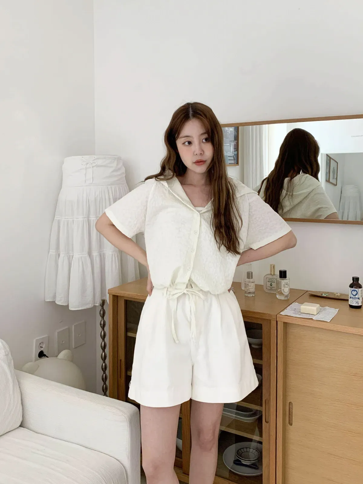 |KMH3D9A|여성 플라워 디자인 루즈핏 후드 셔츠