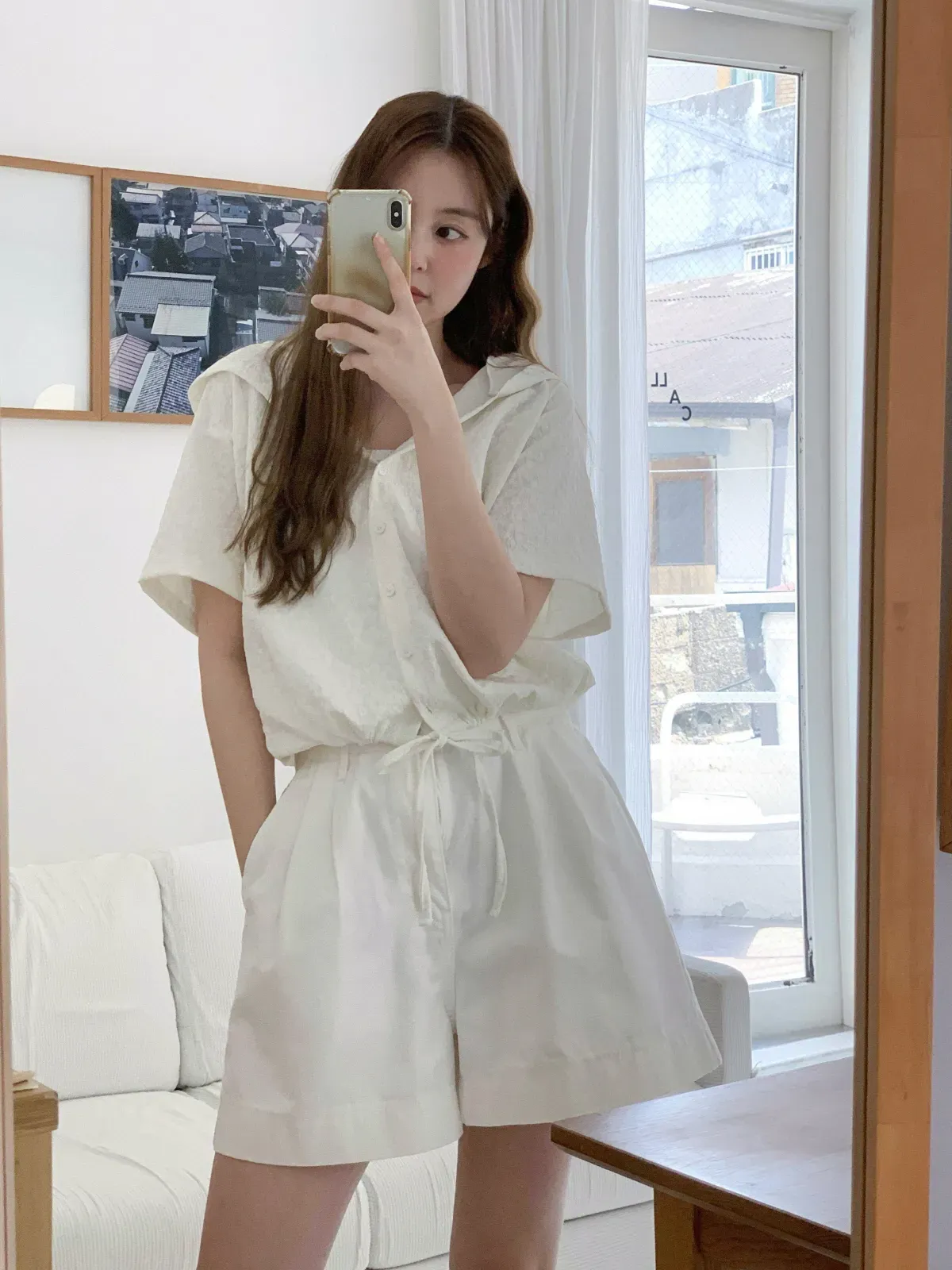 |KMH3D9A|여성 플라워 디자인 루즈핏 후드 셔츠