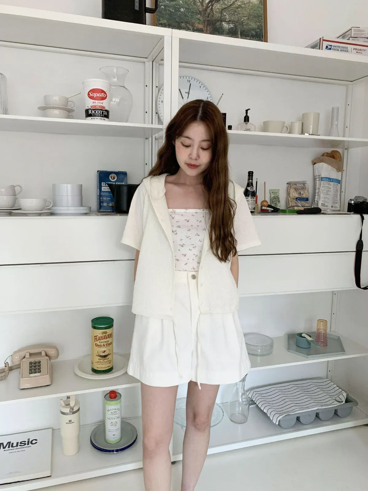 |KMH3D9A|여성 플라워 디자인 루즈핏 후드 셔츠