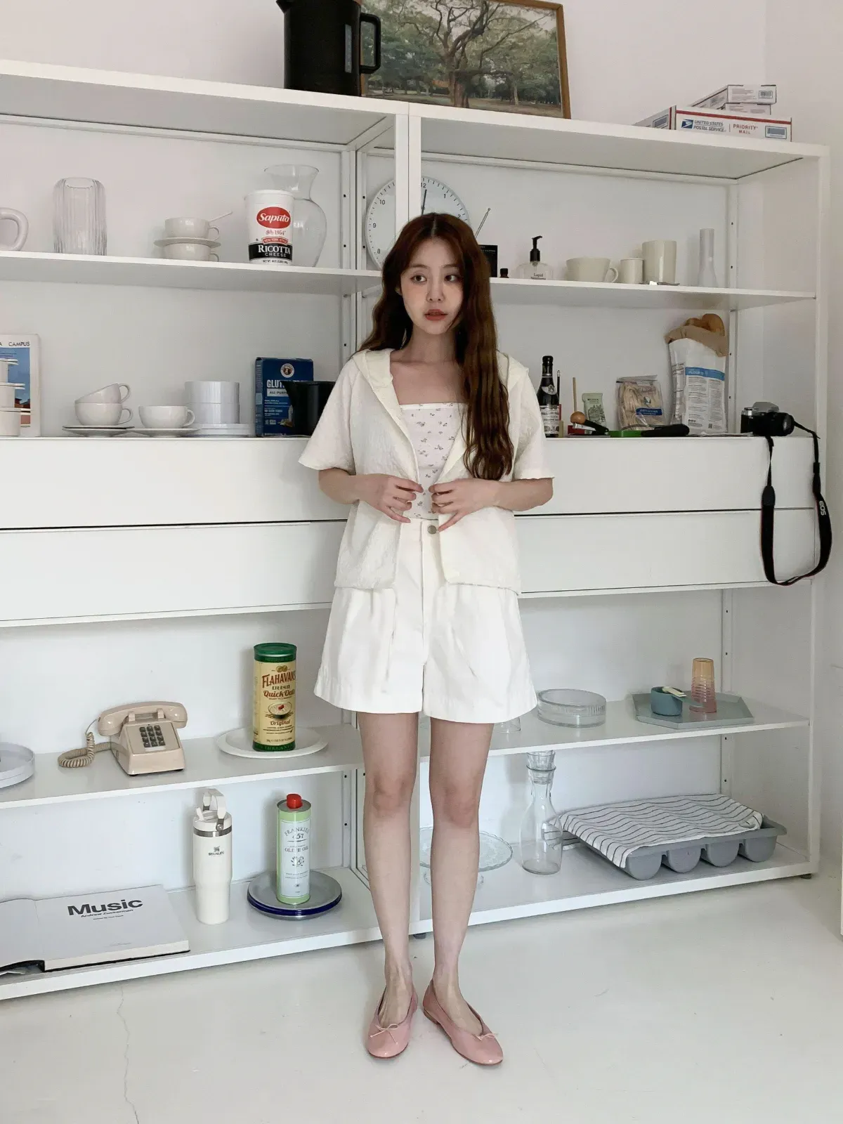 |KMH3D9A|여성 플라워 디자인 루즈핏 후드 셔츠