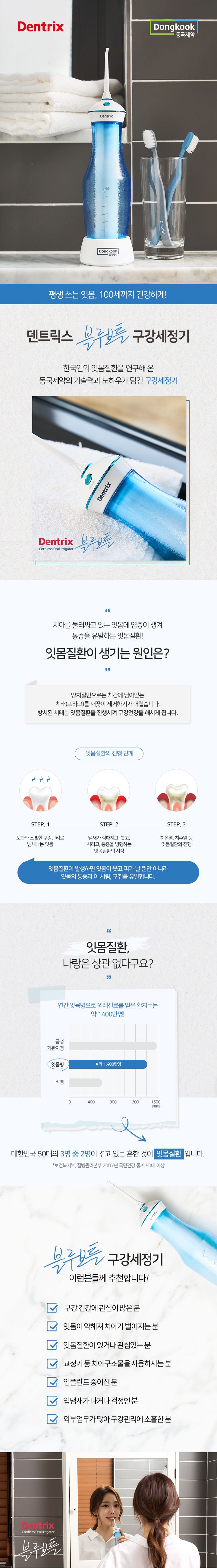 [무료체험7일/최저가찬스] 동국제약 덴트릭스 블루보틀 구강세정기 1+1세트