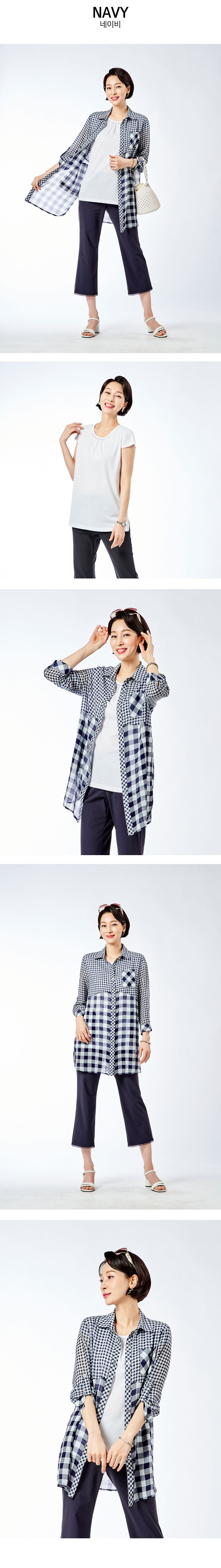 마담엘레강스 프레쉬 체크 앙상블 (재킷 + 블라우스)