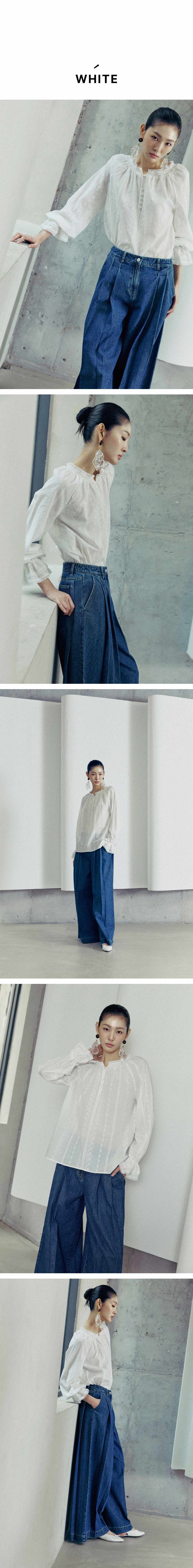르네크루 아사면 자카드 레이스 블라우스