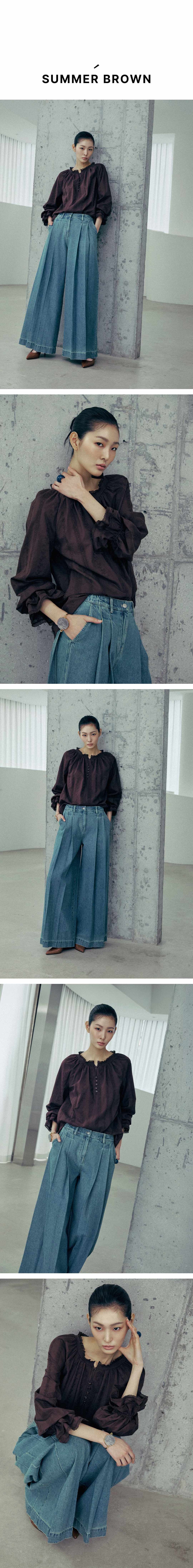 르네크루 아사면 자카드 레이스 블라우스