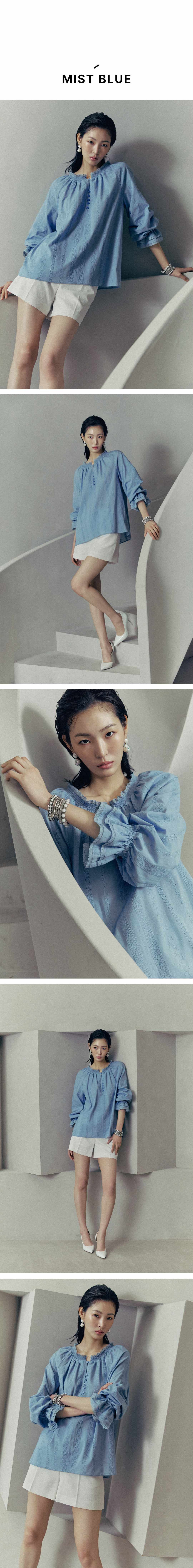 르네크루 아사면 자카드 레이스 블라우스