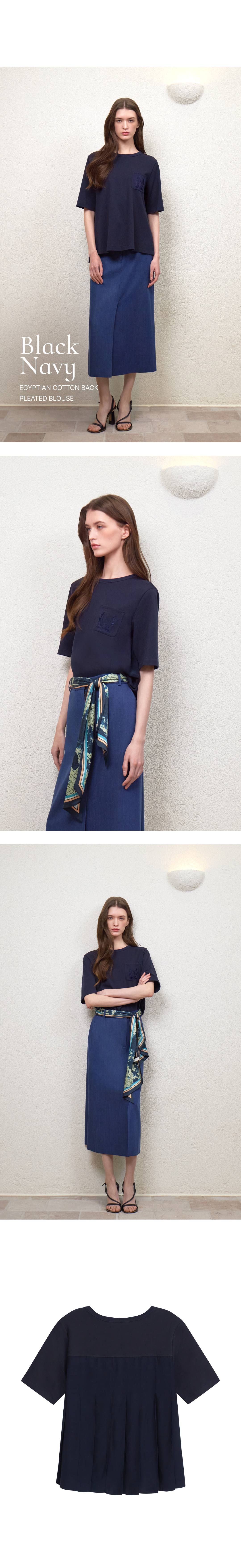 쏘내추럴 이집트 기자 코튼 백 플리츠 블라우스